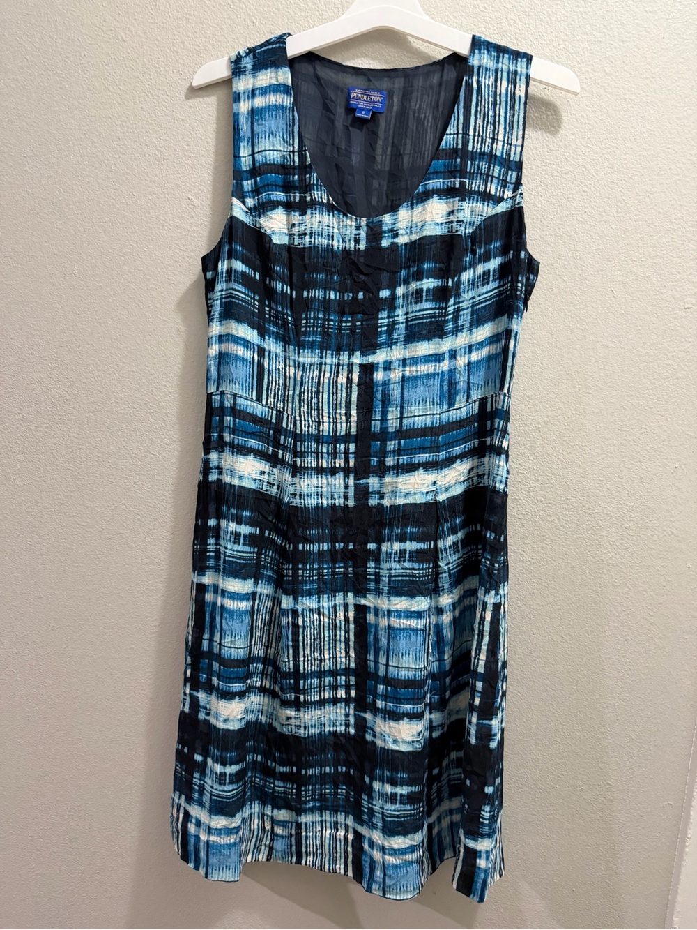Pendleton Blue & White Plaid Sleeveless Midi Dress